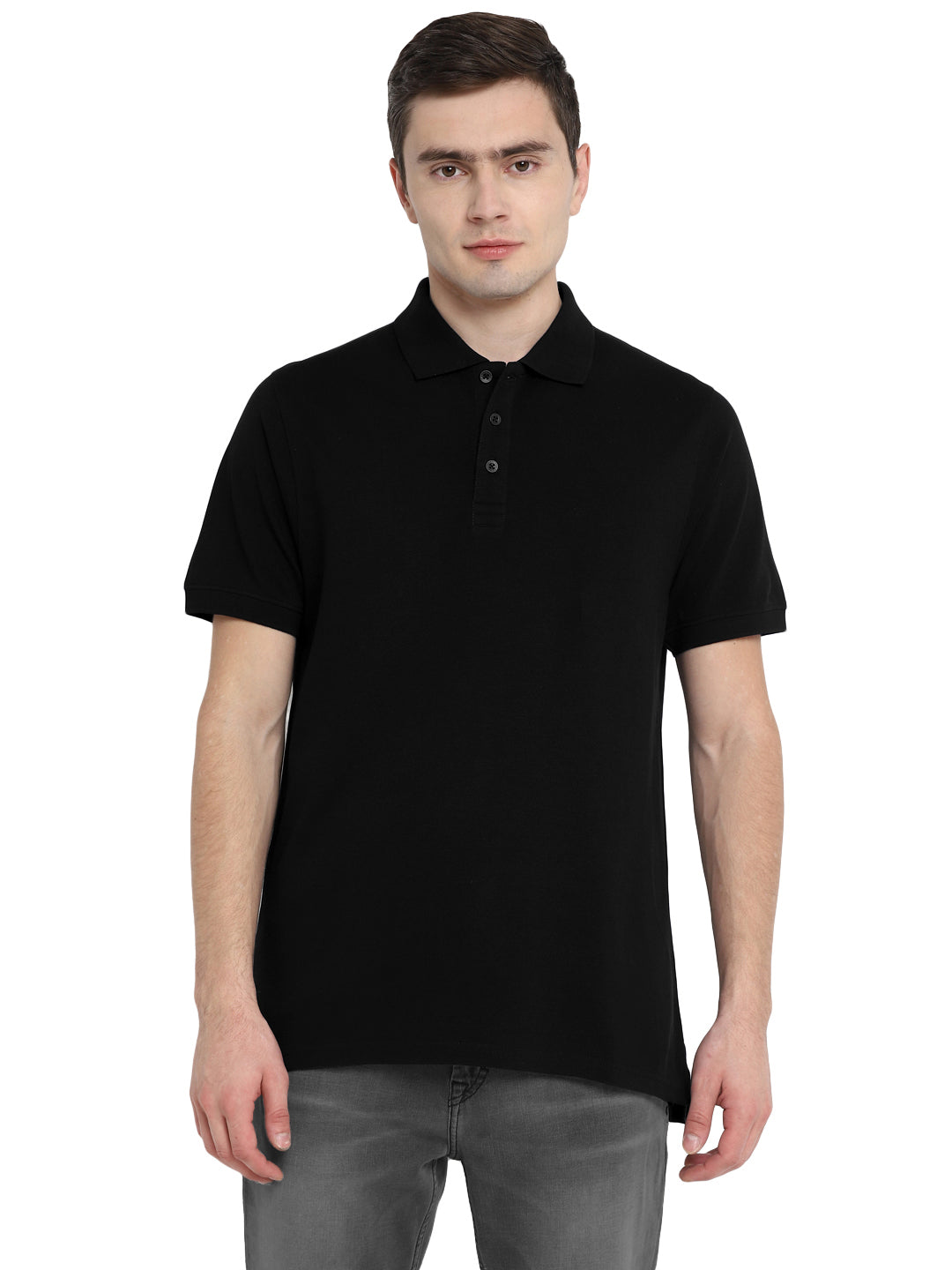 Supima Cotton Polo Collar T-Shirt for Men - Black (PIQUE)