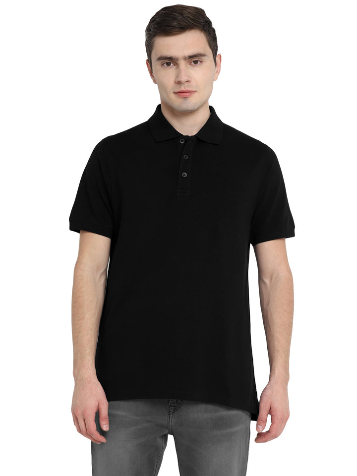 Supima Cotton Polo Collar T-Shirt for Men - Black (PIQUE)