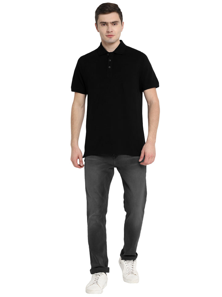 Supima Cotton Polo Collar T-Shirt for Men - Black (PIQUE)