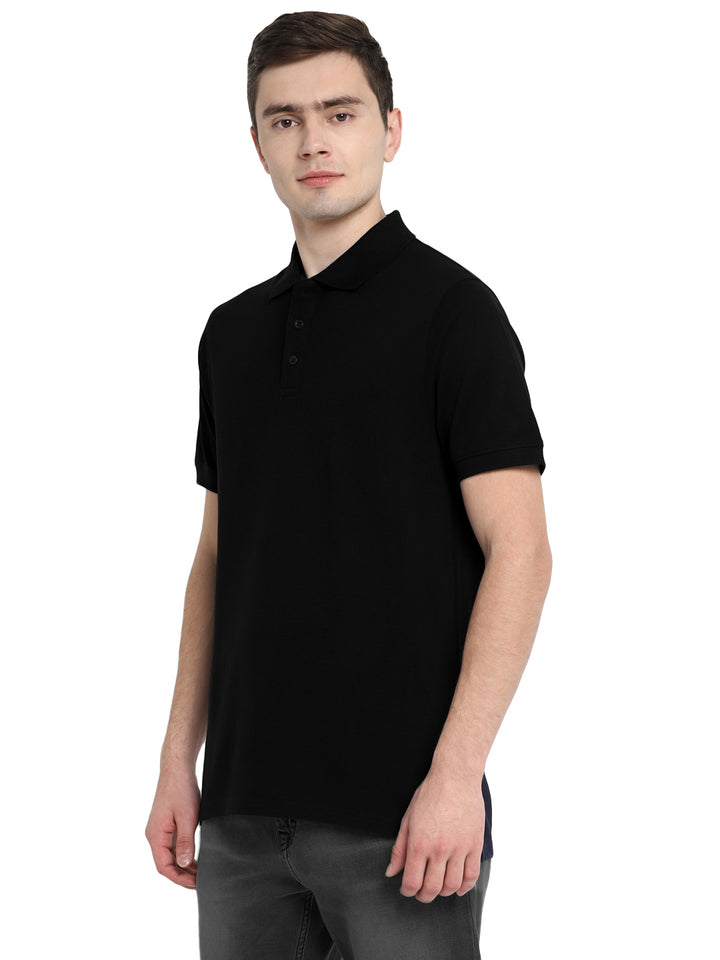 Supima Cotton Polo Collar T-Shirt for Men - Black (PIQUE)