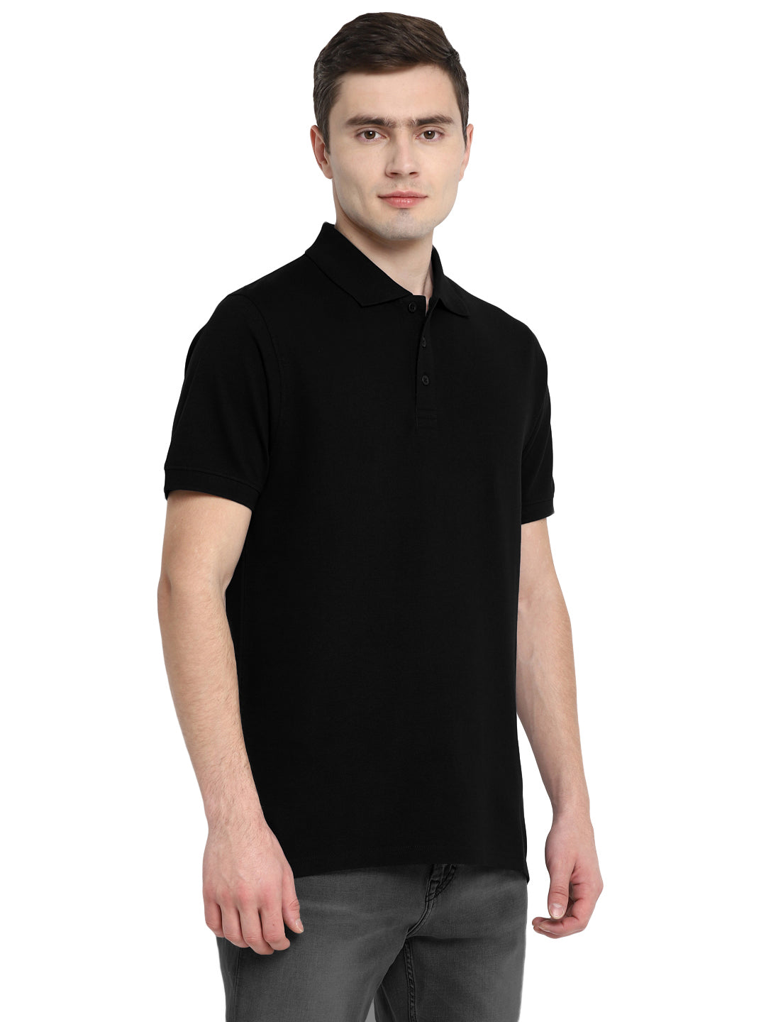 Supima Cotton Polo Collar T-Shirt for Men - Black (PIQUE)