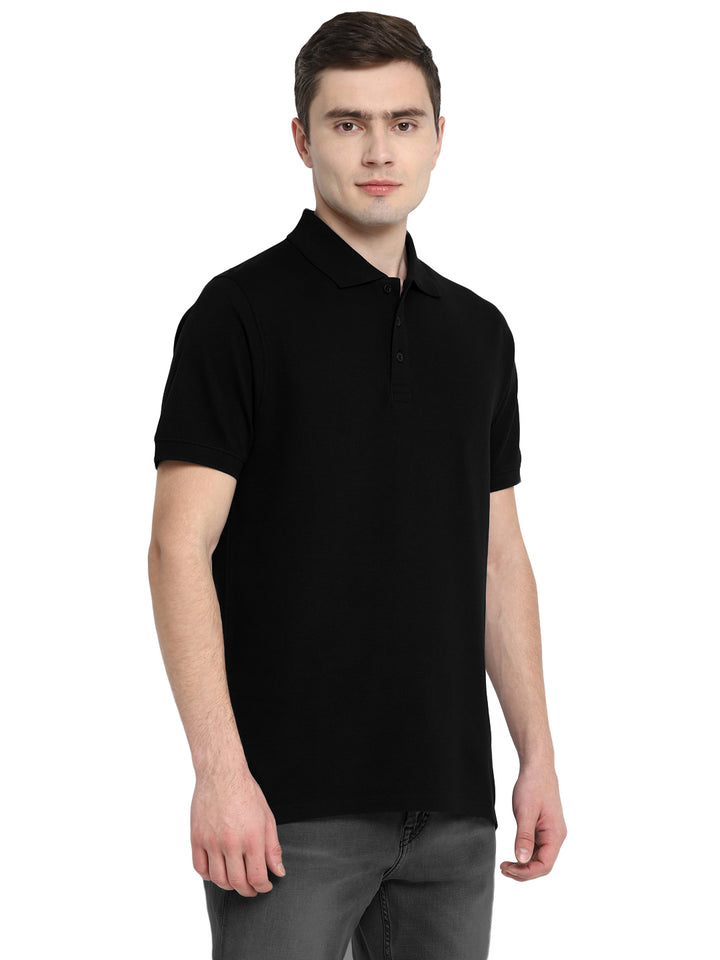 Supima Cotton Polo Collar T-Shirt for Men - Black (PIQUE)