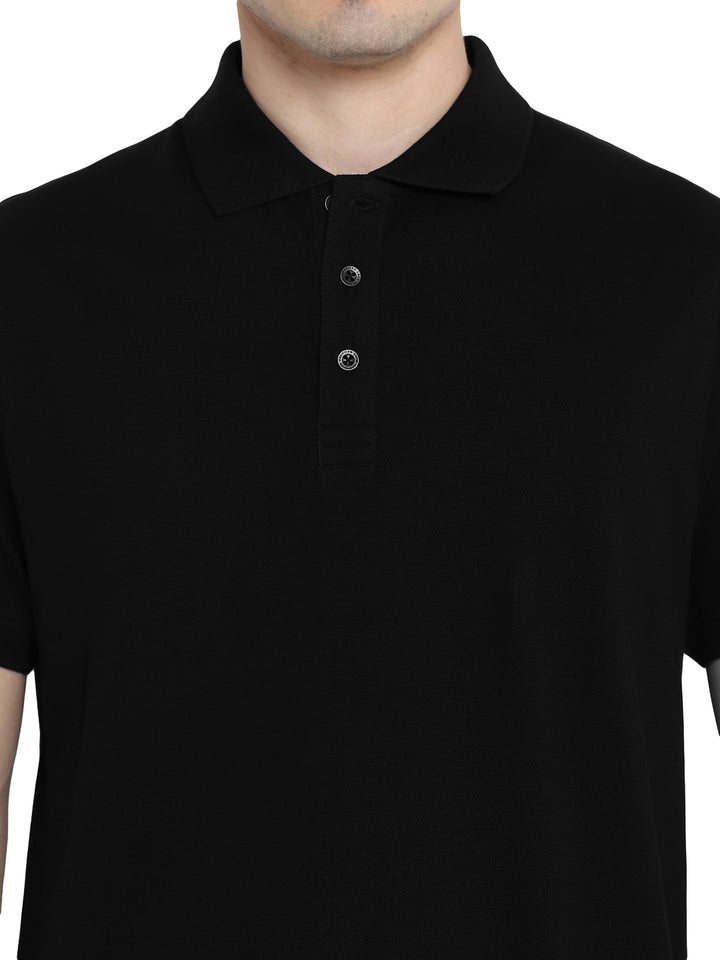Supima Cotton Polo Collar T-Shirt for Men - Black (PIQUE)