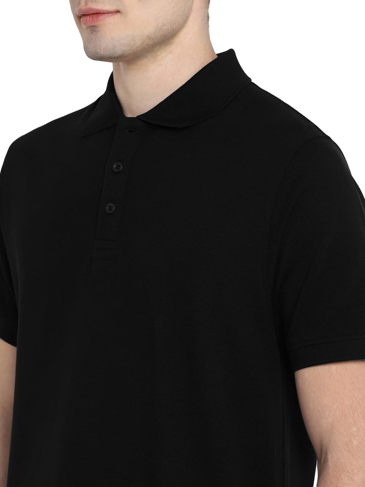 Supima Cotton Polo Collar T-Shirt for Men - Black (PIQUE)