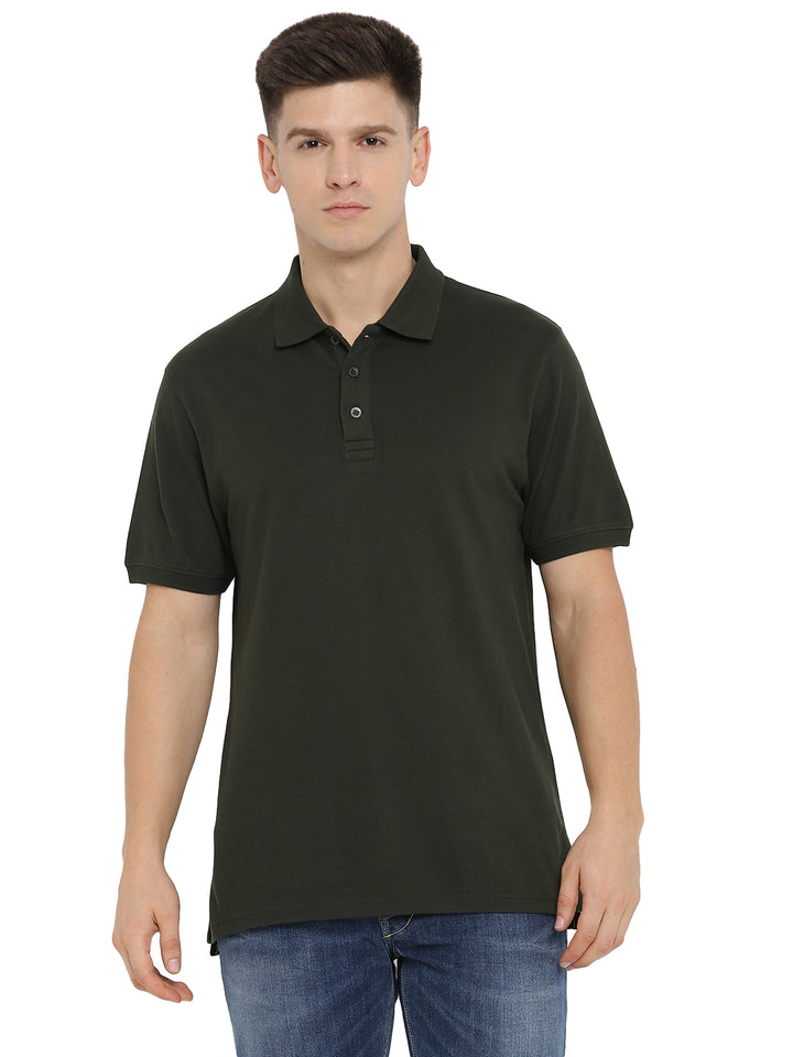 Supima Cotton Polo Collar T-Shirt for Men - Dark Olive (PIQUE)