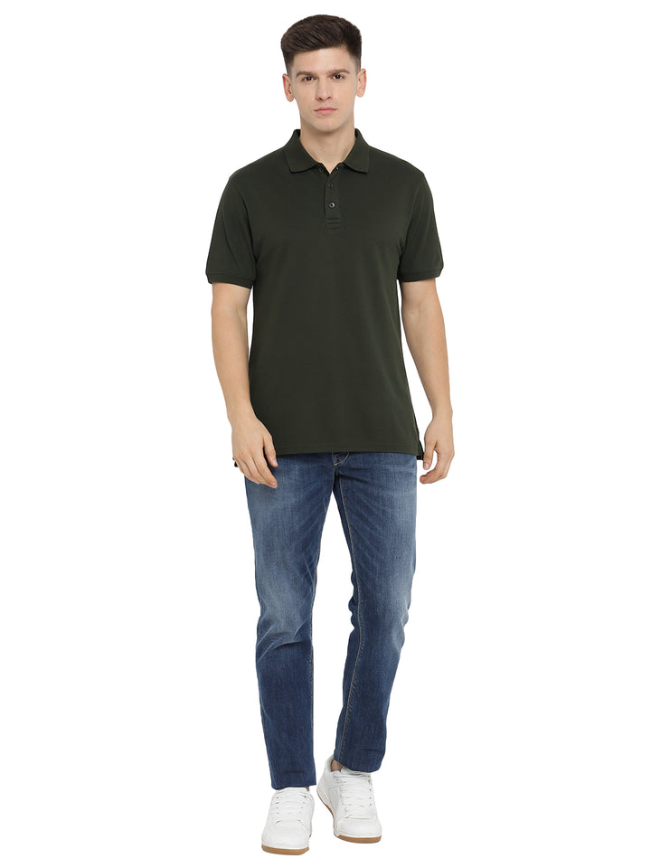Supima Cotton Polo Collar T-Shirt for Men - Dark Olive (PIQUE)