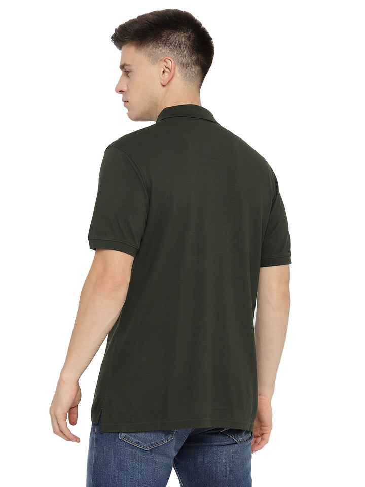 Supima Cotton Polo Collar T-Shirt for Men - Dark Olive (PIQUE)