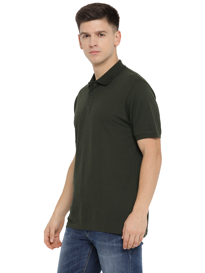 Supima Cotton Polo Collar T-Shirt for Men - Dark Olive (PIQUE)