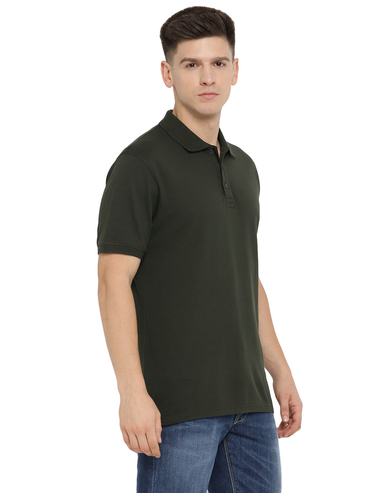 Supima Cotton Polo Collar T-Shirt for Men - Dark Olive (PIQUE)