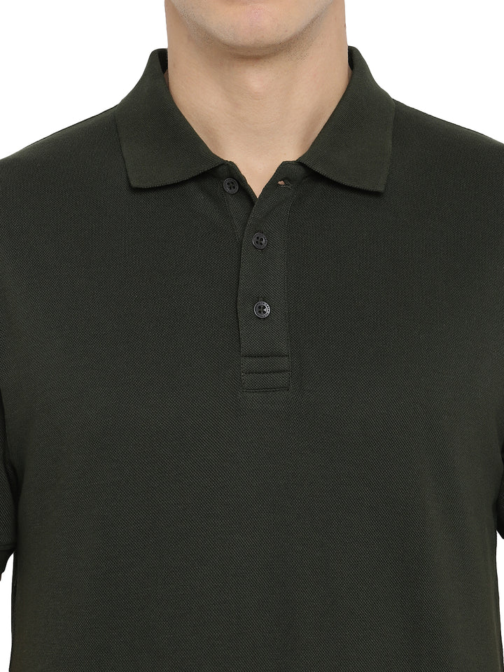 Supima Cotton Polo Collar T-Shirt for Men - Dark Olive (PIQUE)