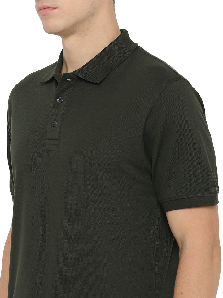 Supima Cotton Polo Collar T-Shirt for Men - Dark Olive (PIQUE)