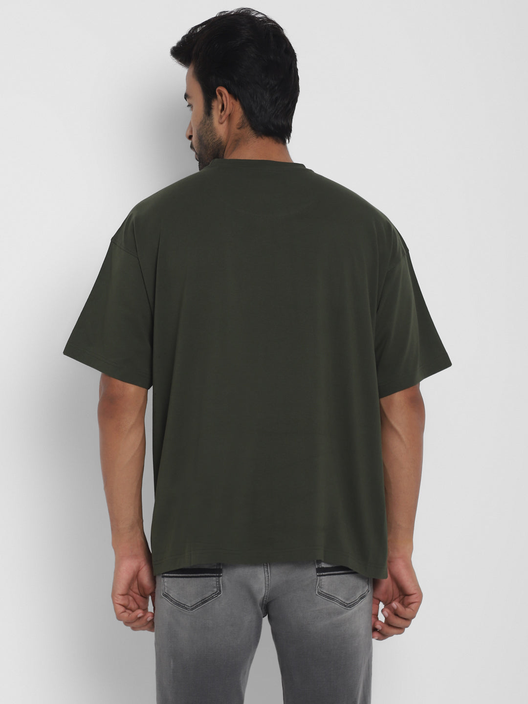 100% Cotton Oversize Round Neck T-Shirt - Dark Olive