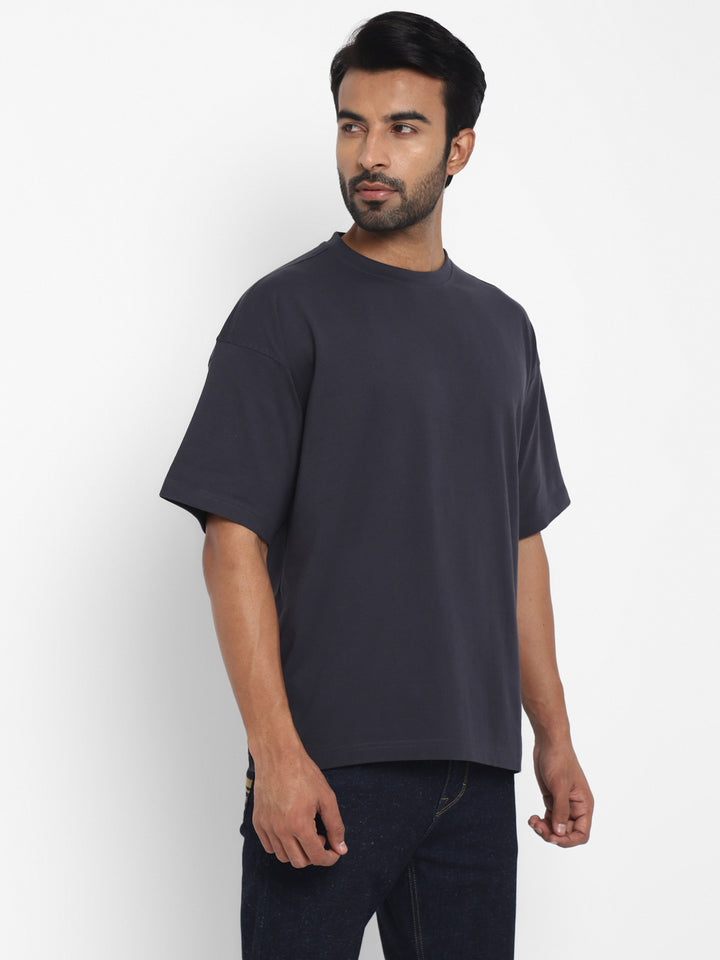 100% Cotton Oversize Round Neck T-Shirt - Carbon grey