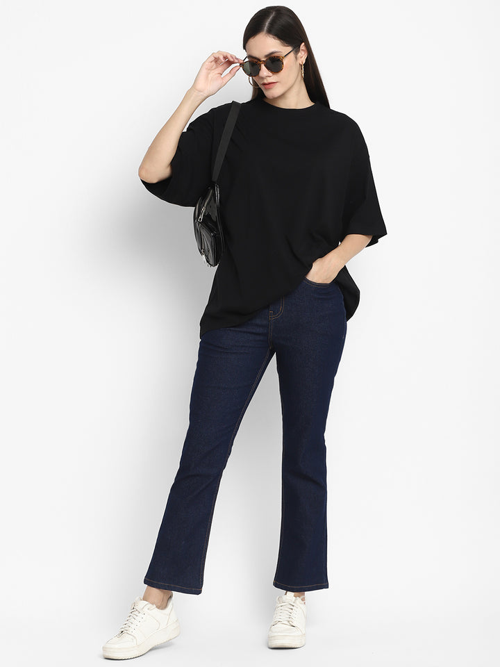 100% Cotton Oversize Round Neck T-Shirt - Black