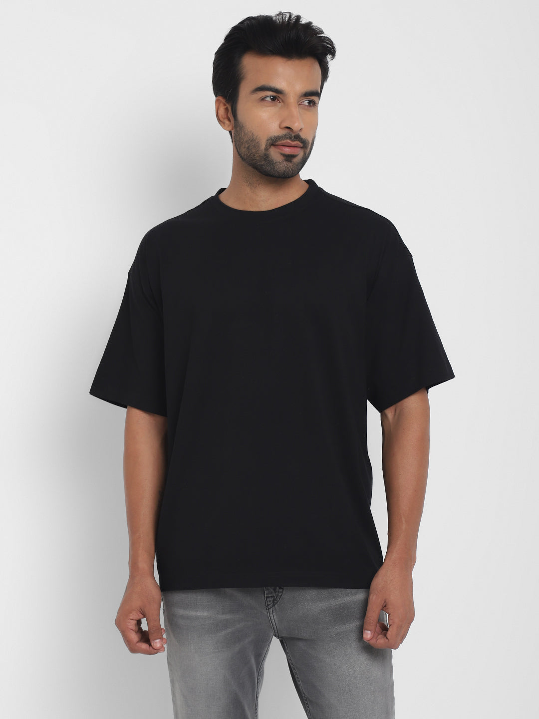 100% Cotton Oversize Round Neck T-Shirt - Black