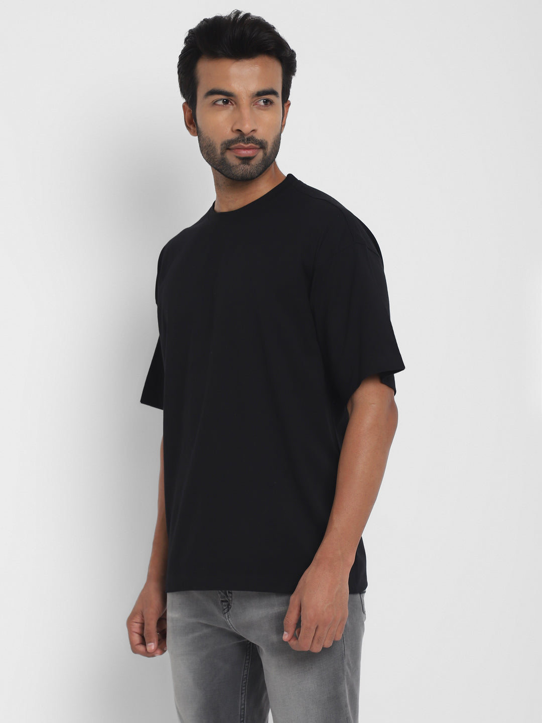 100% Cotton Oversize Round Neck T-Shirt - Black