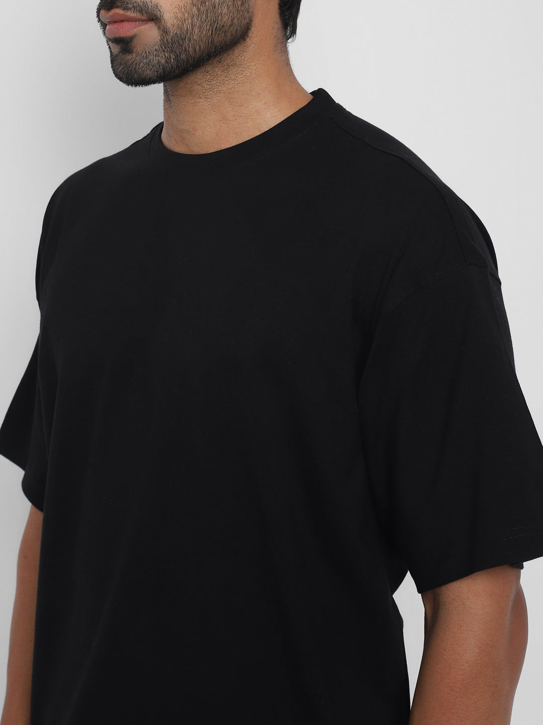 100% Cotton Oversize Round Neck T-Shirt - Black