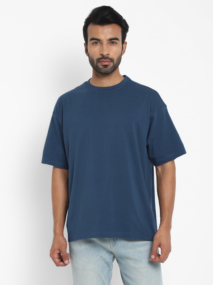 100% Cotton Oversize Round Neck T-Shirt - Sailor Blue