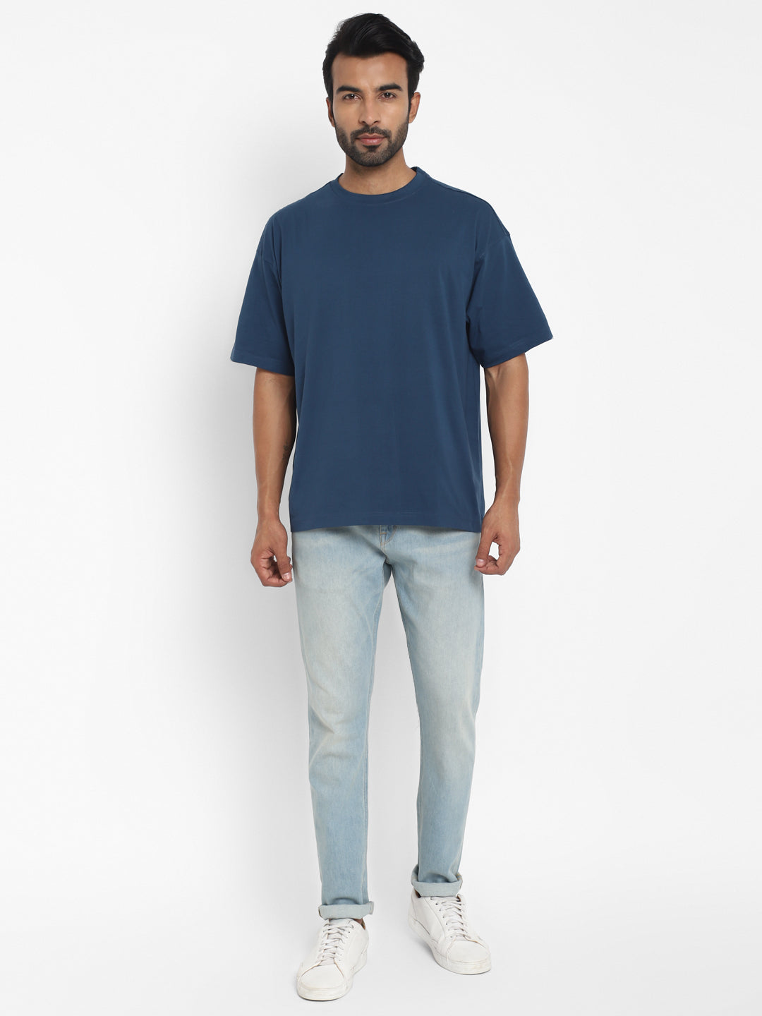 100% Cotton Oversize Round Neck T-Shirt - Sailor Blue