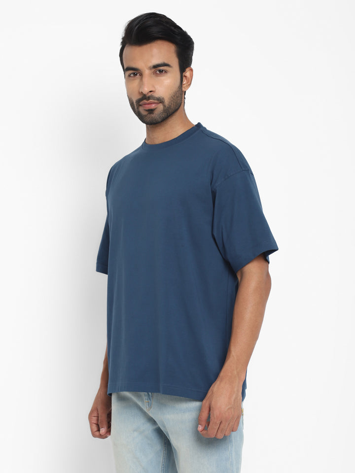 100% Cotton Oversize Round Neck T-Shirt - Sailor Blue