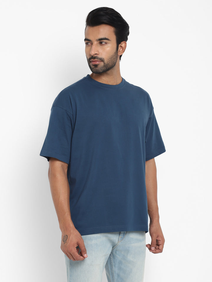 100% Cotton Oversize Round Neck T-Shirt - Sailor Blue