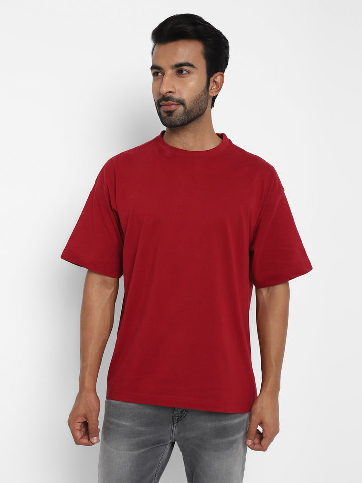 100% Cotton Oversize Round Neck T-Shirt - Rio Red