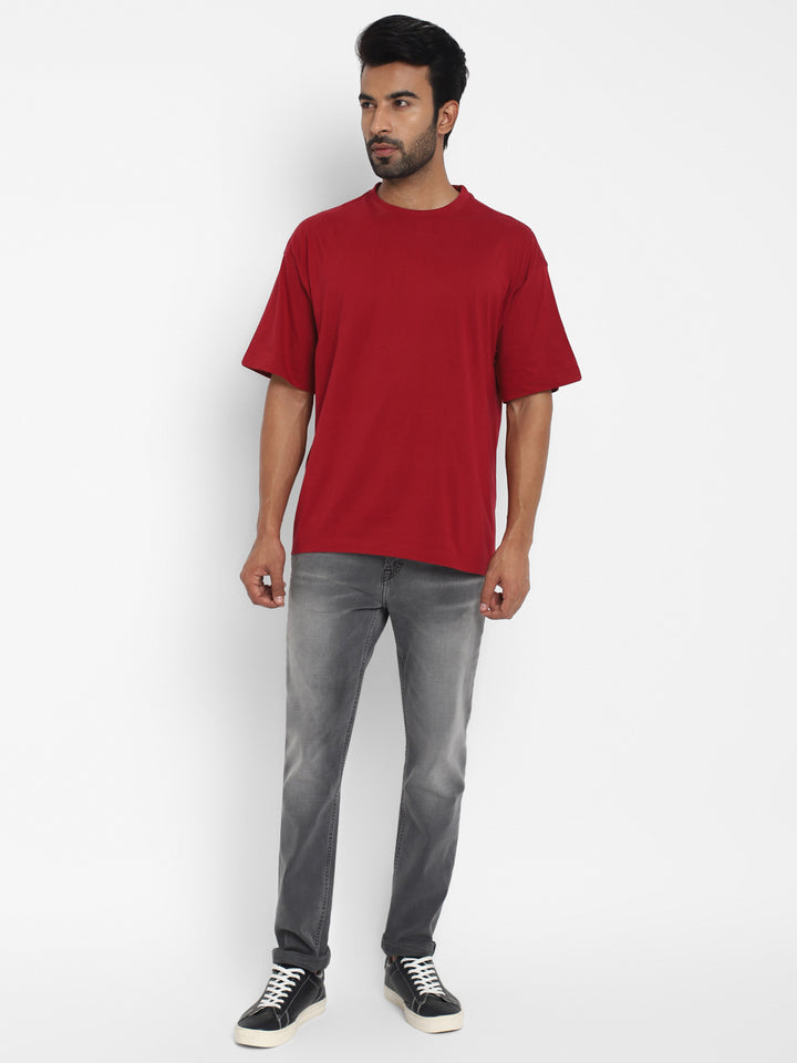 100% Cotton Oversize Round Neck T-Shirt - Rio Red