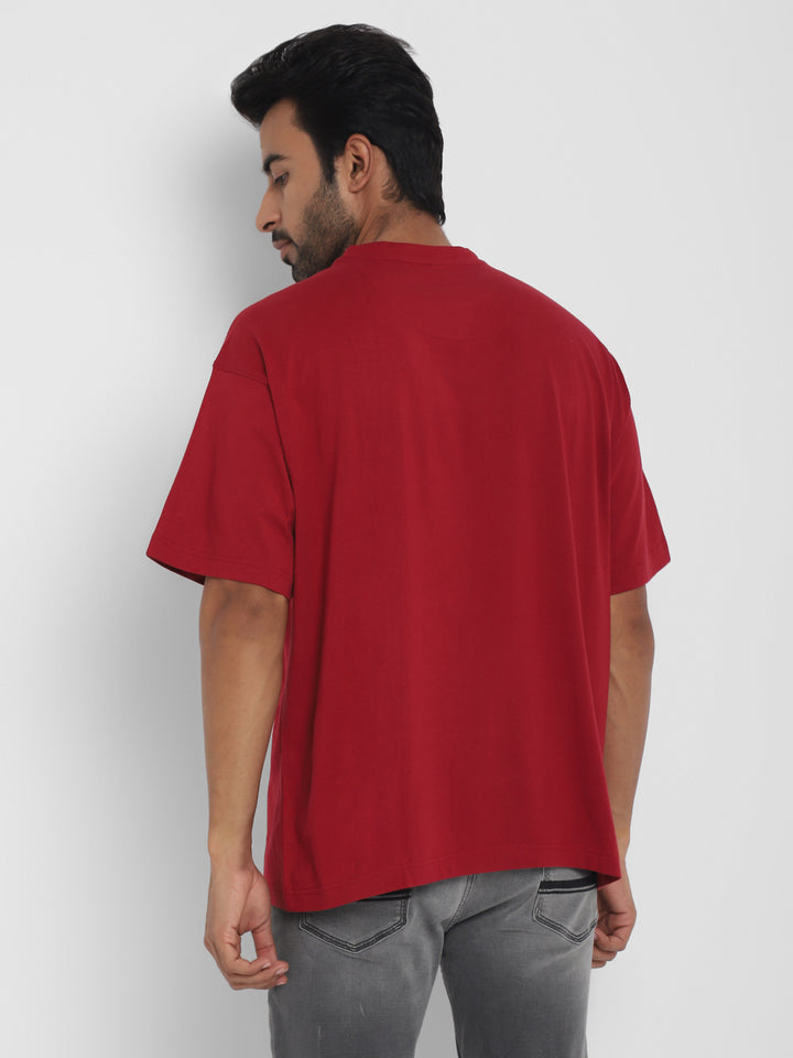 100% Cotton Oversize Round Neck T-Shirt - Rio Red