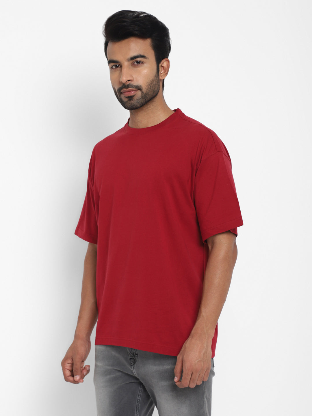 100% Cotton Oversize Round Neck T-Shirt - Rio Red