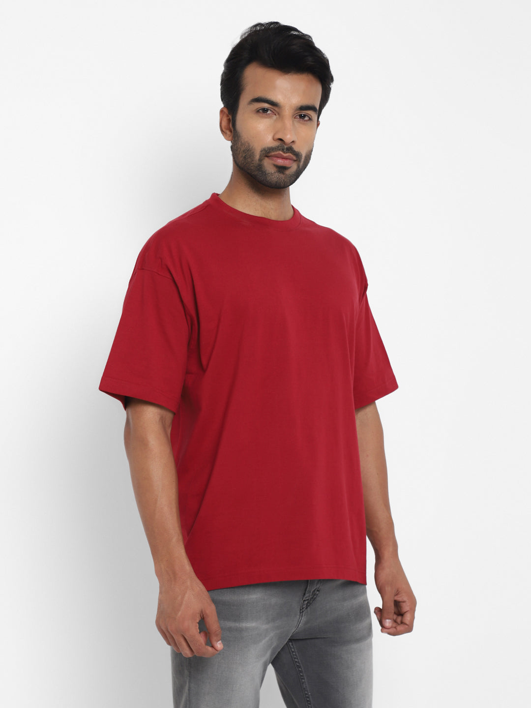 100% Cotton Oversize Round Neck T-Shirt - Rio Red