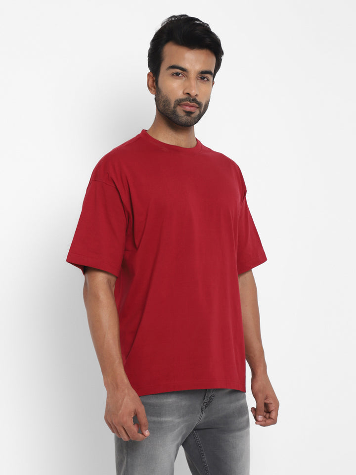 100% Cotton Oversize Round Neck T-Shirt - Rio Red