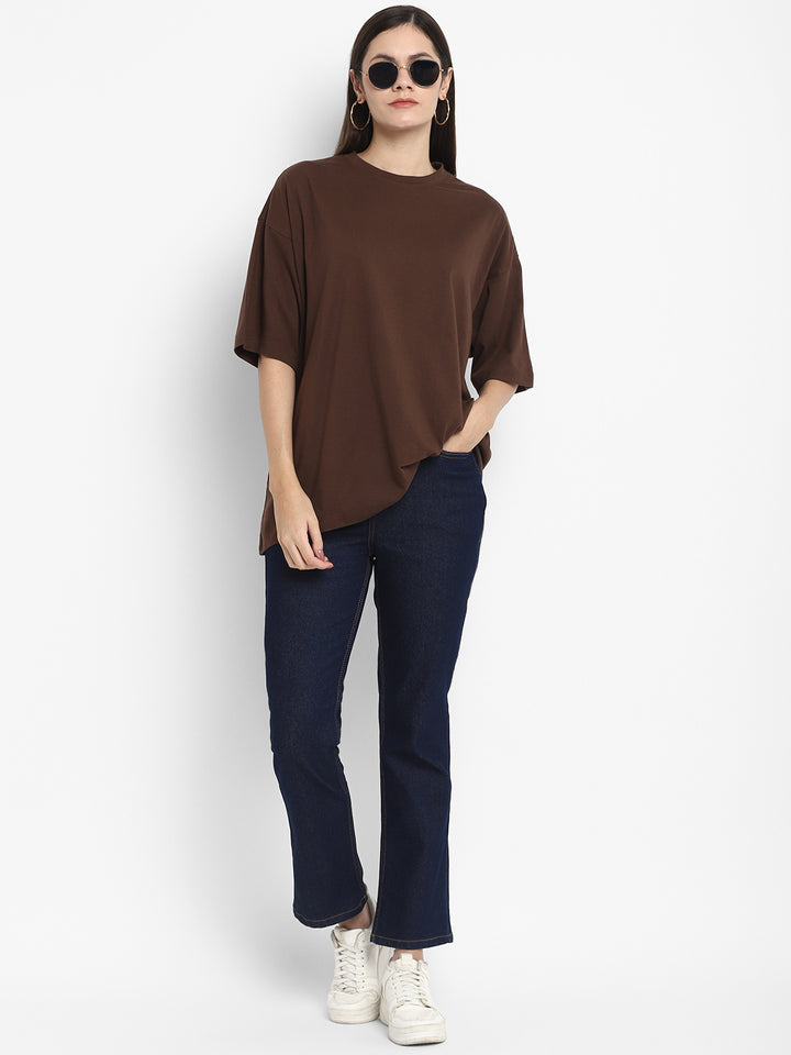 100% Cotton Oversize Round Neck T-Shirt - Hot Fudge