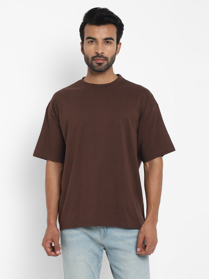 100% Cotton Oversize Round Neck T-Shirt - Hot Fudge