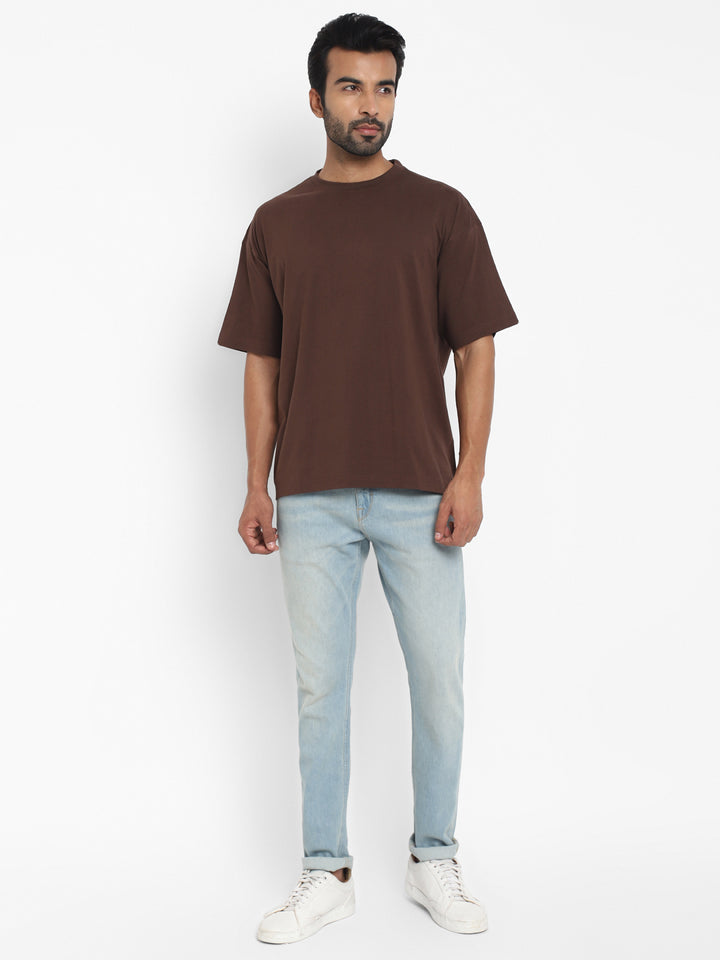 100% Cotton Oversize Round Neck T-Shirt - Hot Fudge