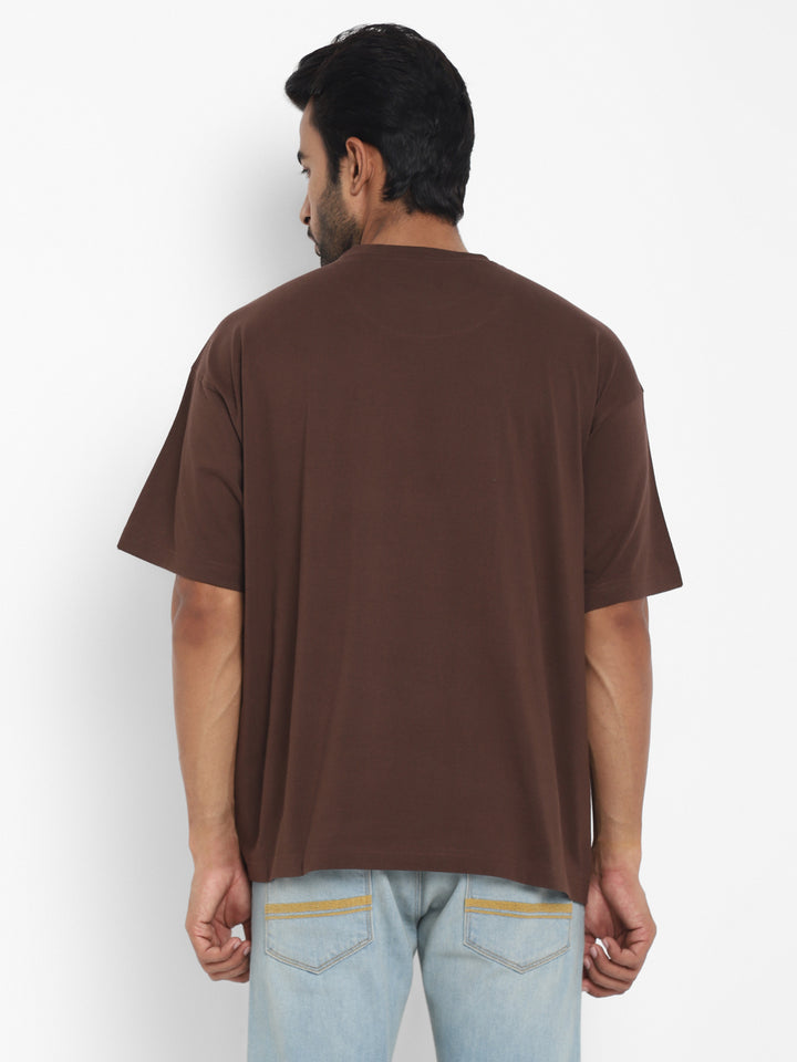 100% Cotton Oversize Round Neck T-Shirt - Hot Fudge