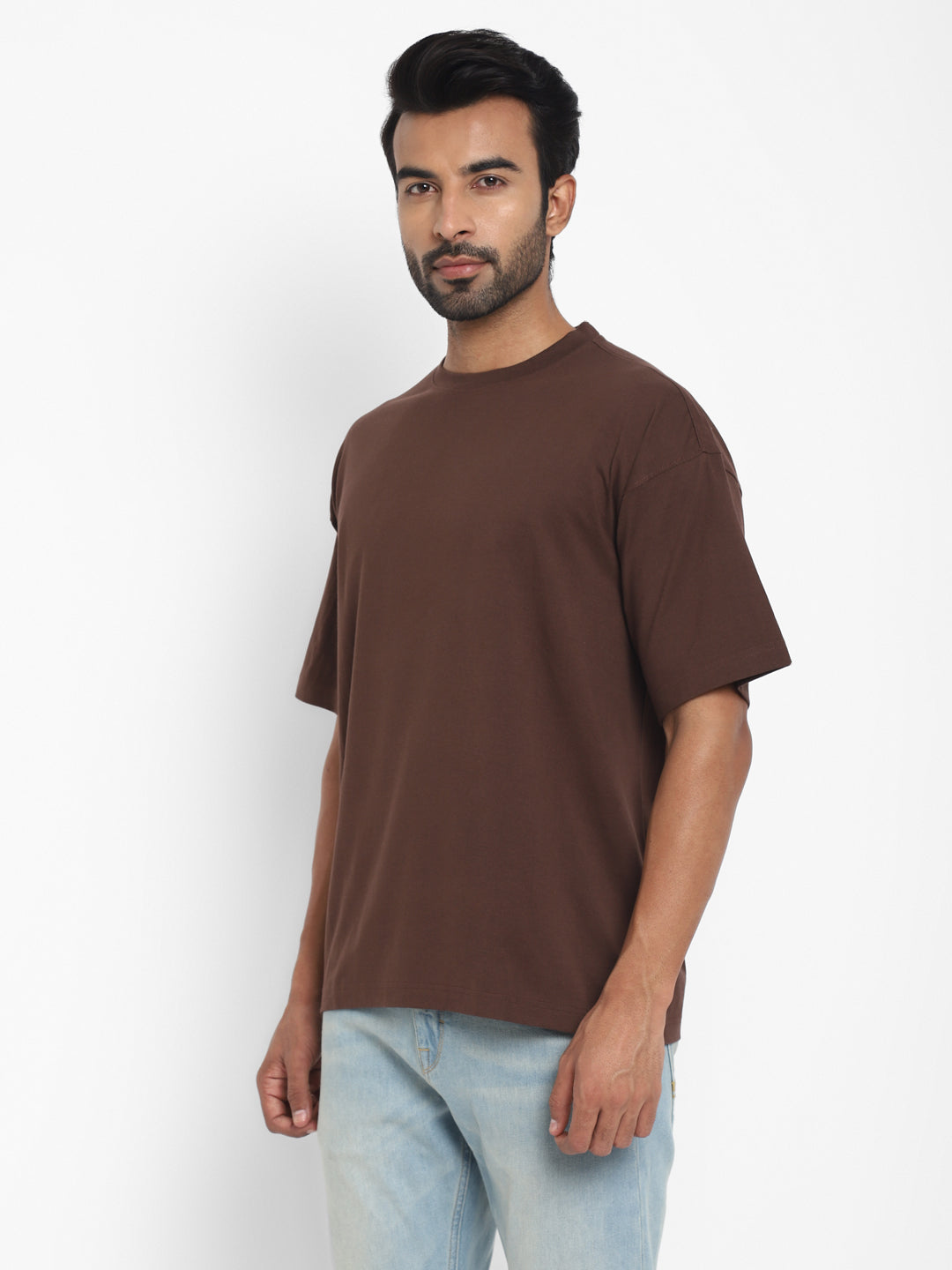 100% Cotton Oversize Round Neck T-Shirt - Hot Fudge