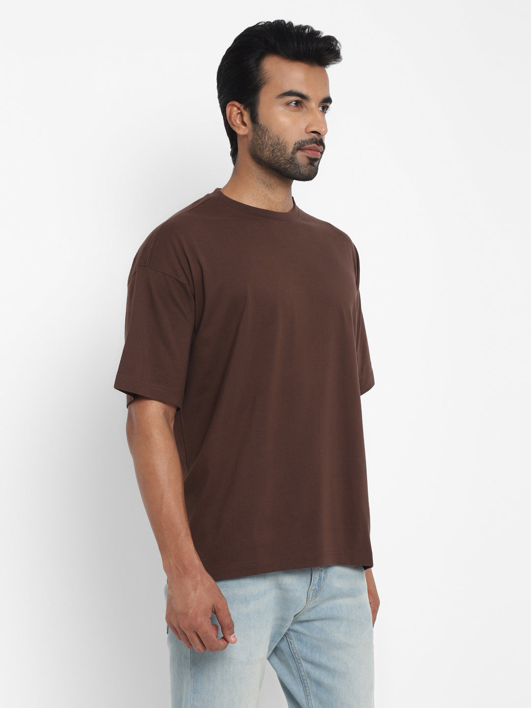 100% Cotton Oversize Round Neck T-Shirt - Hot Fudge