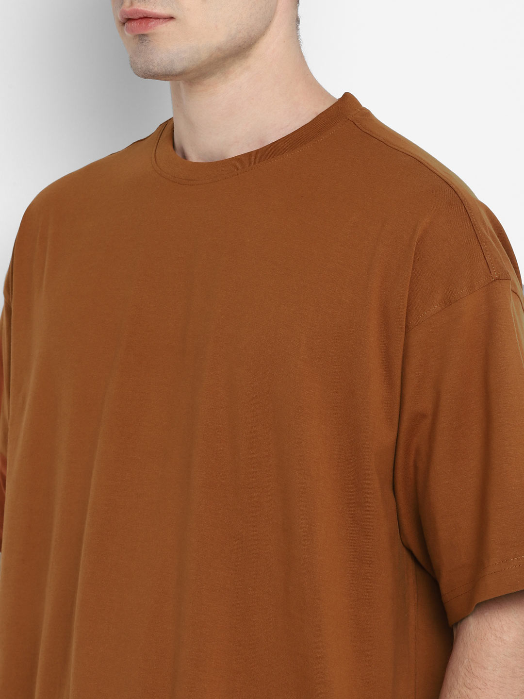 100% Cotton Oversize Round Neck T-Shirt - Caramel Cafe