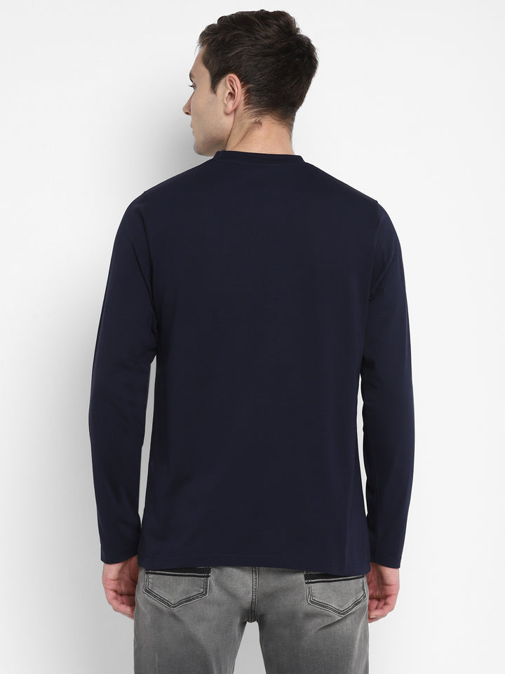 Supima Cotton Round Neck Full Sleeves T-Shirt for Men - Navy Blue