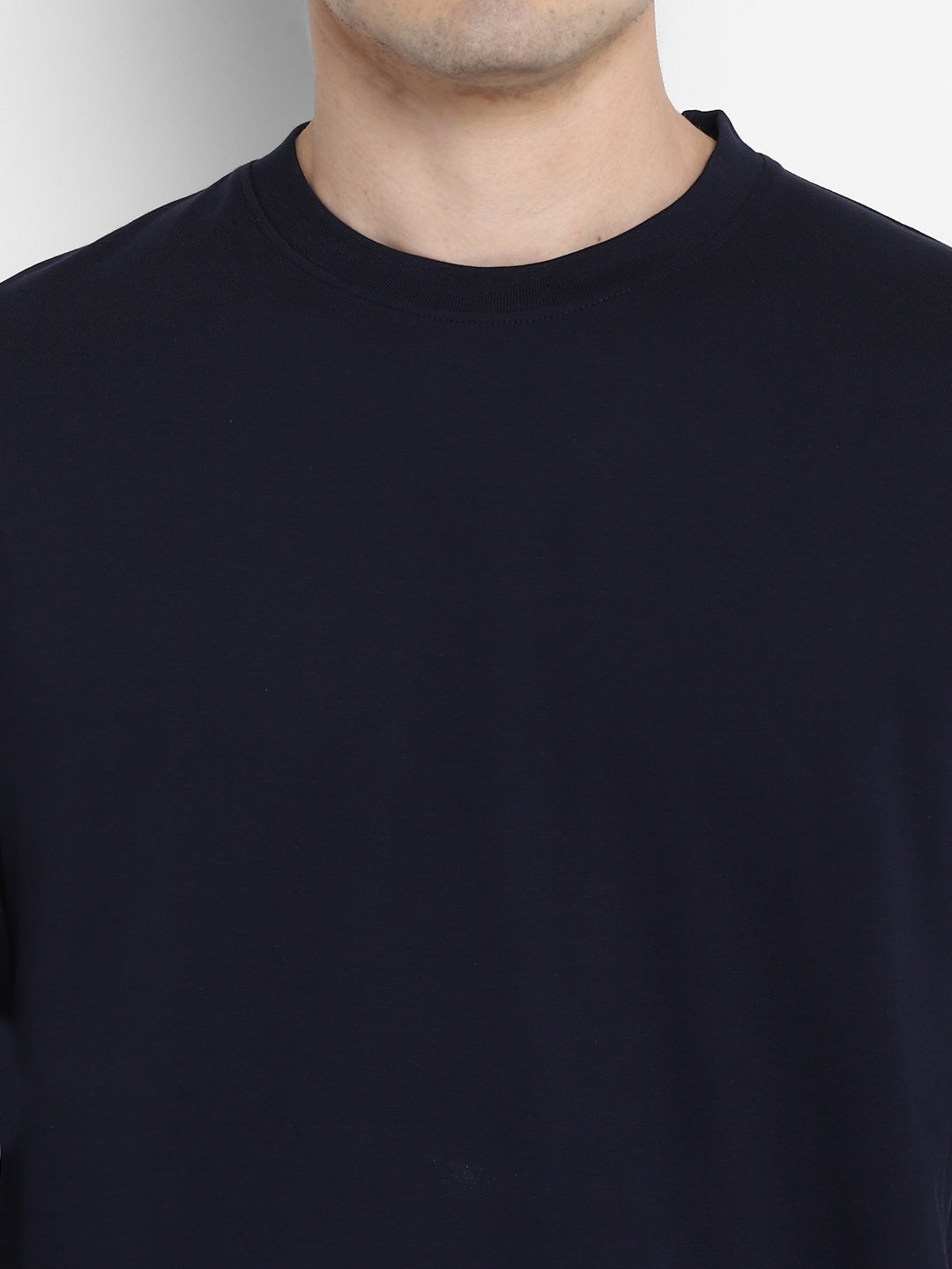 Supima Cotton Round Neck Full Sleeves T-Shirt for Men - Navy Blue