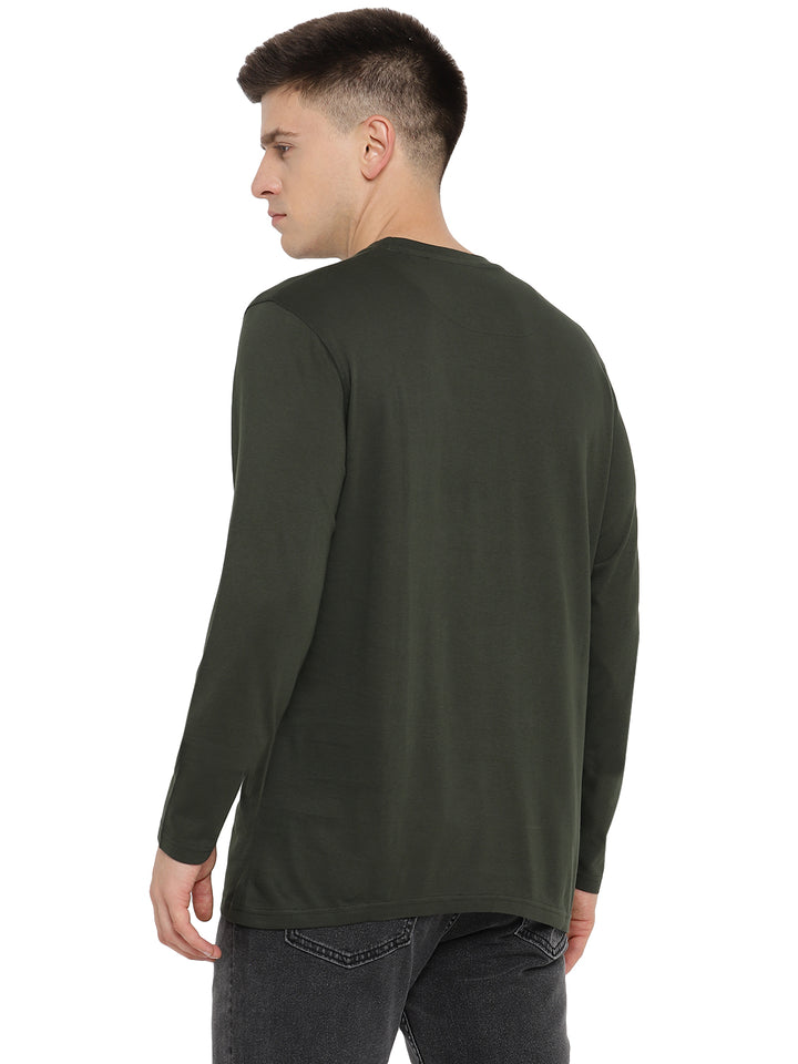 Supima Cotton Round Neck Full Sleeve T-Shirt for Men - Dark Olive