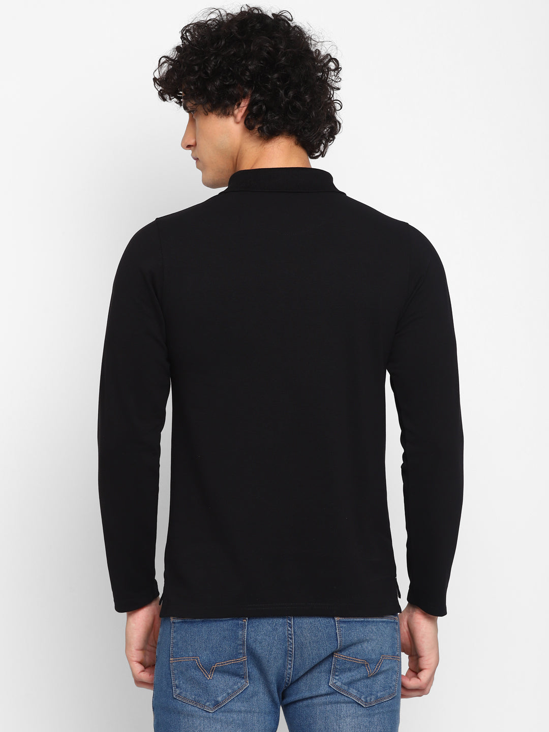 Full Sleeves Polo Collar T-Shirt with Pocket for Men - Black