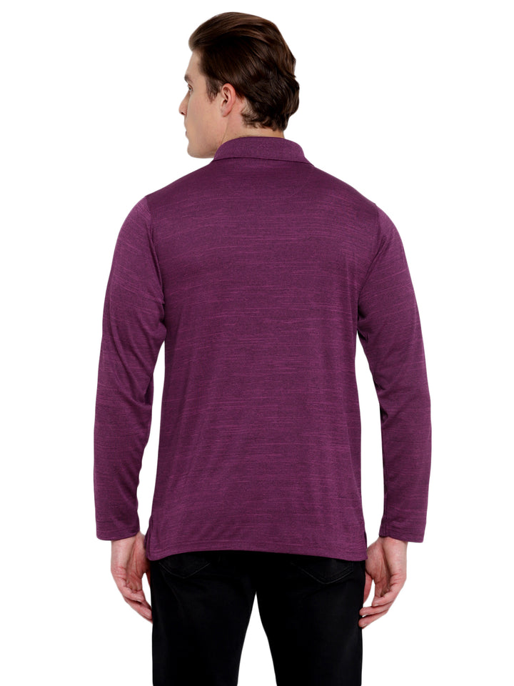 Polo Collar Active Wear Full Sleeves T-Shirts for Men with Moisture Management - Plum