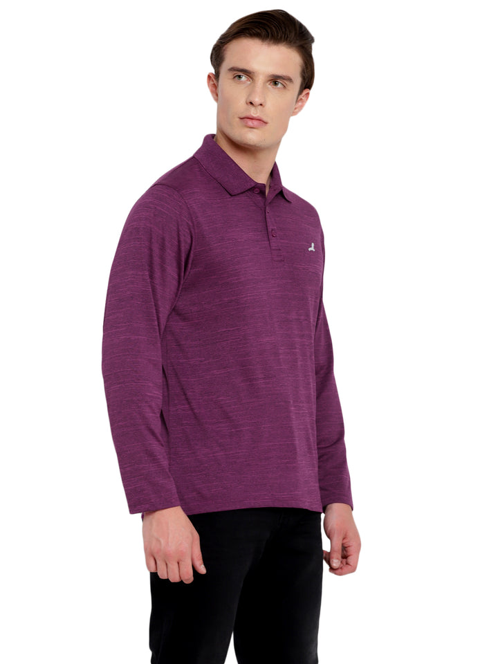 Polo Collar Active Wear Full Sleeves T-Shirts for Men with Moisture Management - Plum