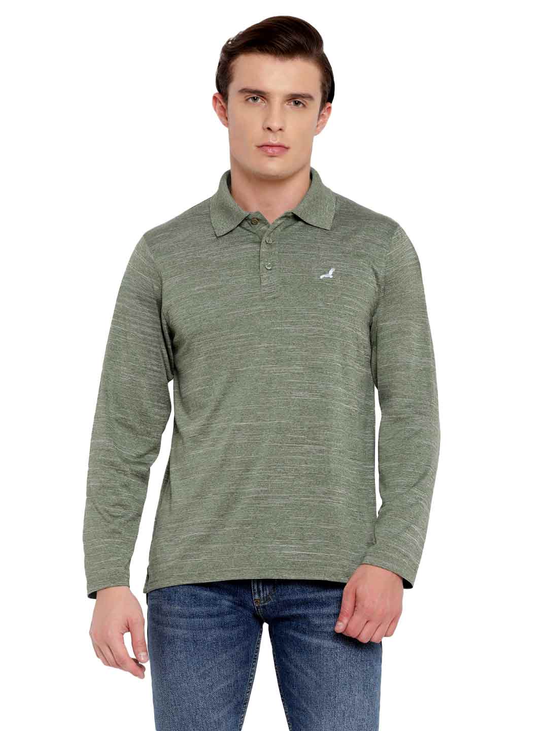 Polo Collar Active Wear Full Sleeves T-Shirts for Men with Moisture Management - Sage Green