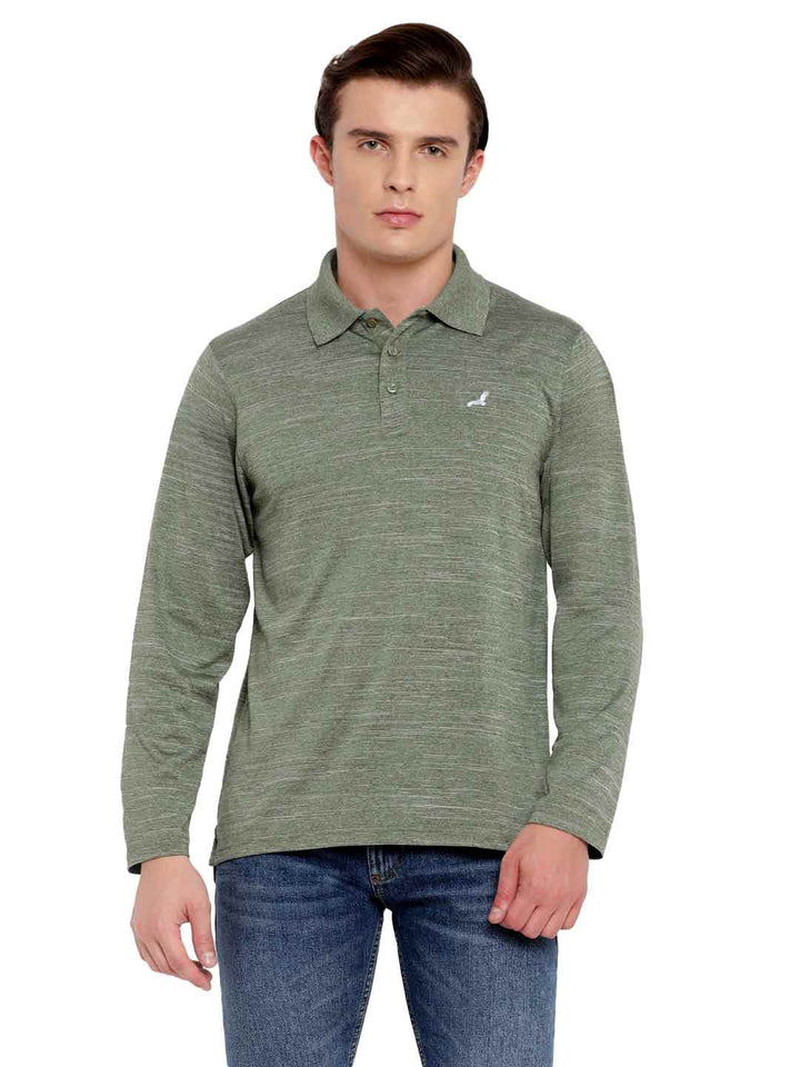 Polo Collar Active Wear Full Sleeves T-Shirts for Men with Moisture Management - Sage Green