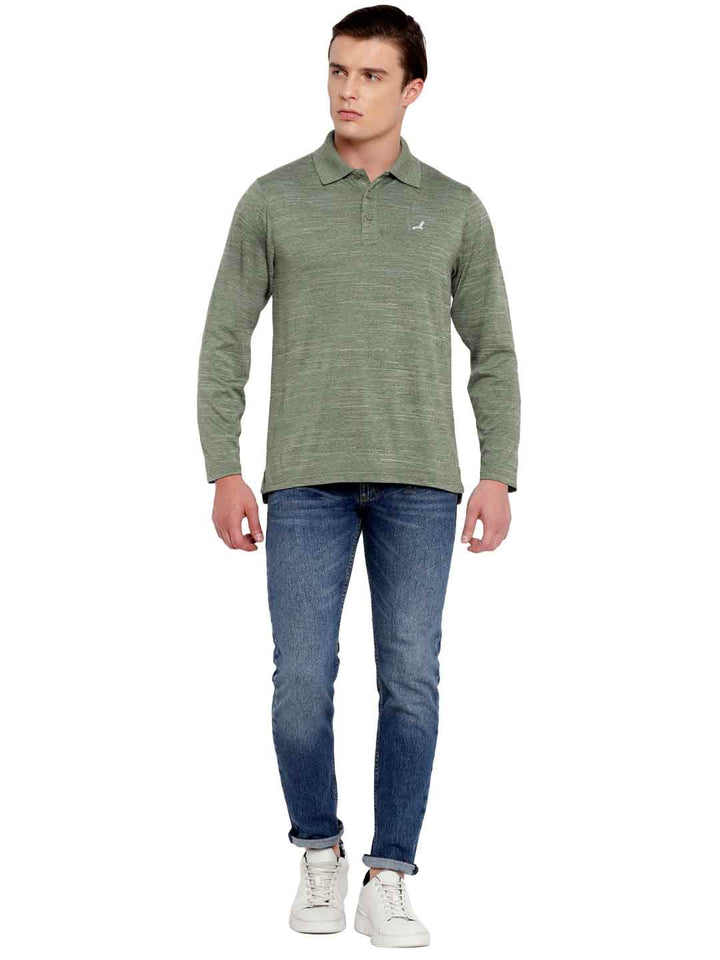 Polo Collar Active Wear Full Sleeves T-Shirts for Men with Moisture Management - Sage Green