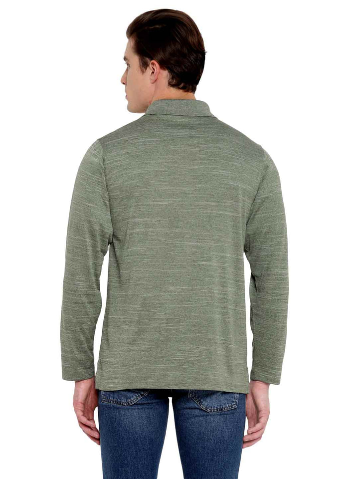 Polo Collar Active Wear Full Sleeves T-Shirts for Men with Moisture Management - Sage Green