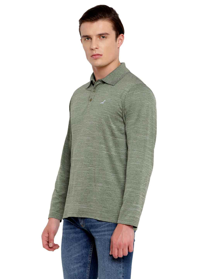 Polo Collar Active Wear Full Sleeves T-Shirts for Men with Moisture Management - Sage Green