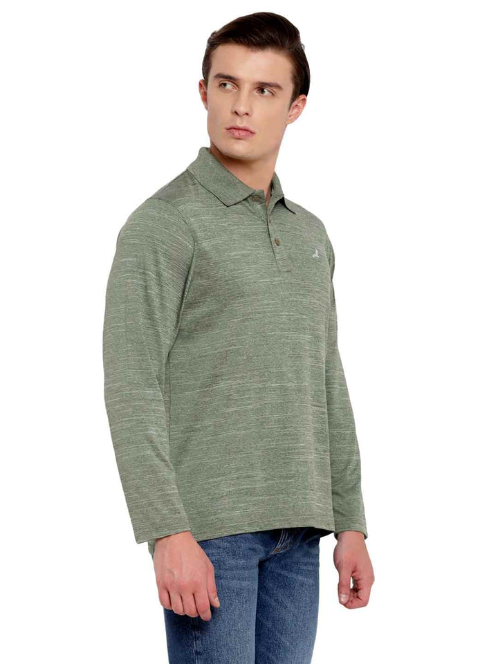 Polo Collar Active Wear Full Sleeves T-Shirts for Men with Moisture Management - Sage Green